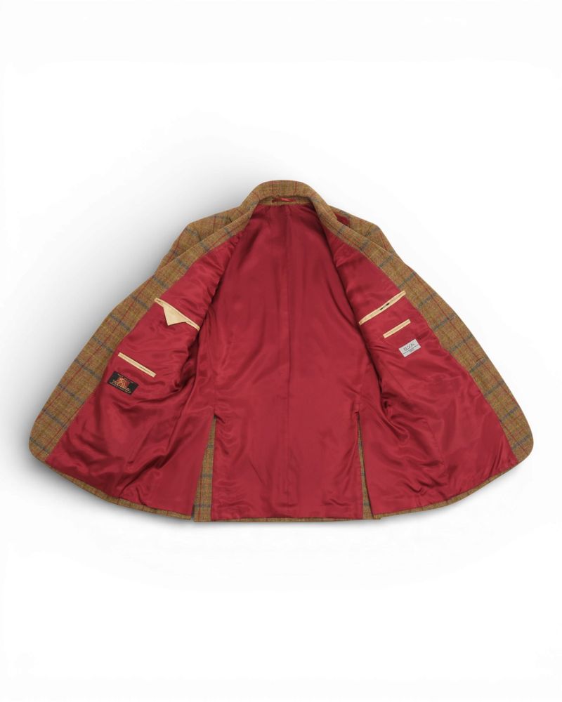 Muted Mustard/Blue/Red Plaid Check Tweed Sports Jacket