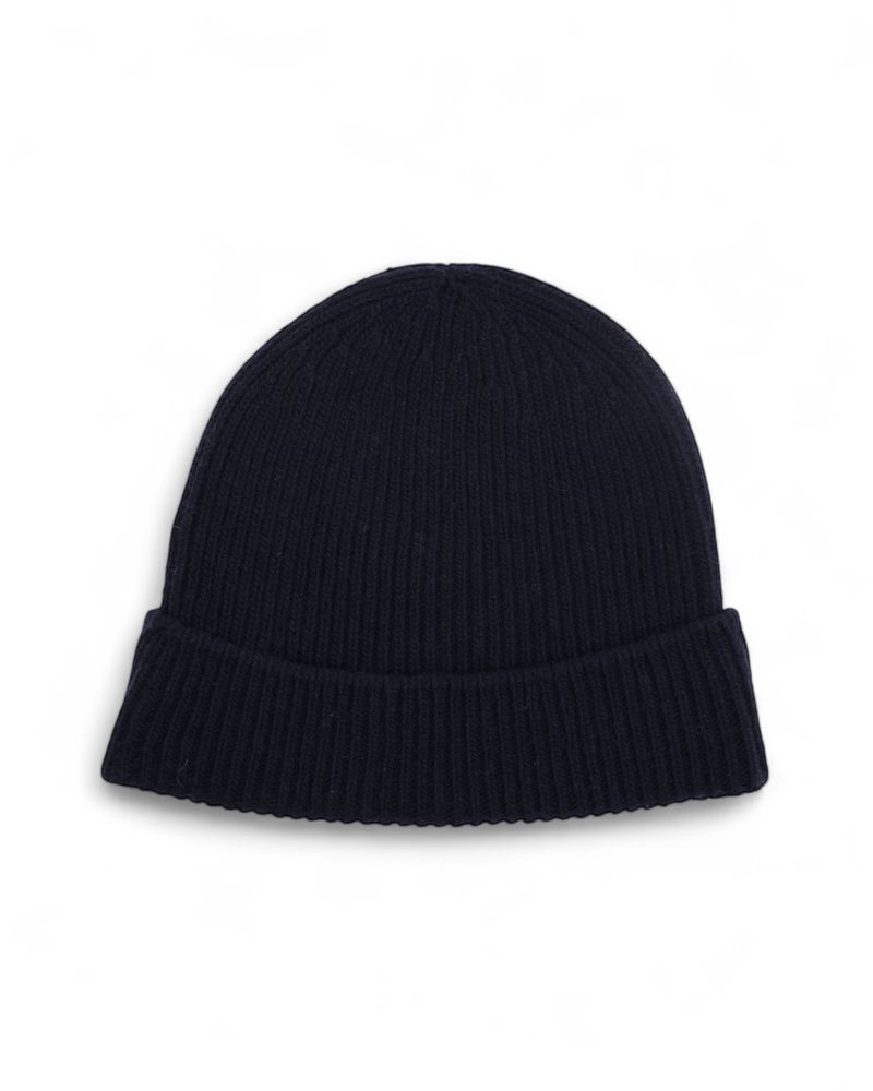 Navy Merino & Cashmere Ribbed Beanie