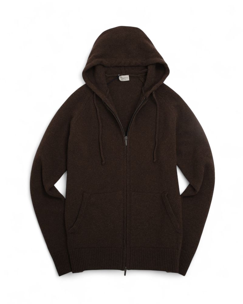 Dark Chocolate Merino & Cashmere Hooded Raglan Sweater