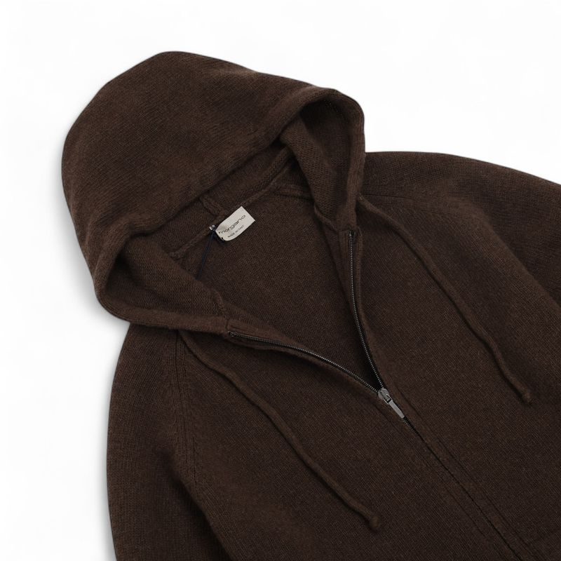 Dark Chocolate Merino & Cashmere Hooded Raglan Sweater