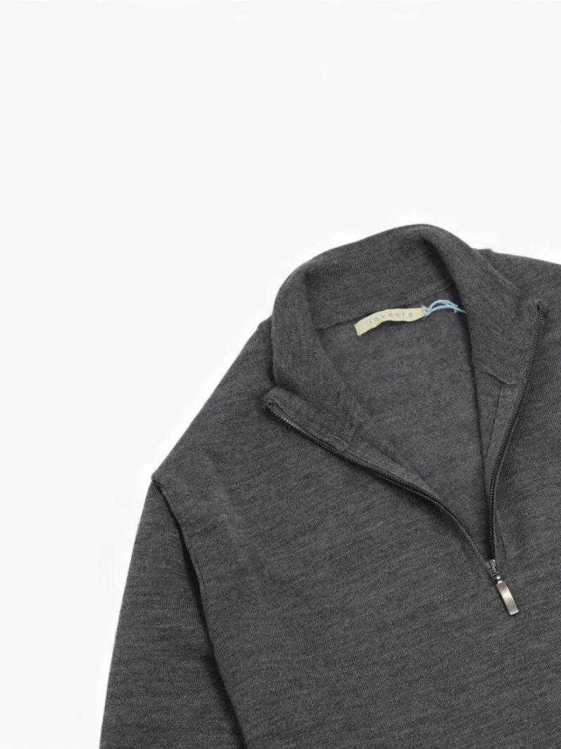 Dark Grey Extrafine Merino Half Zip Knitwear