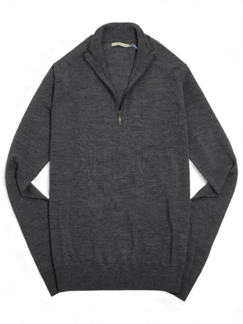Dark Grey Extrafine Merino Half Zip Knitwear