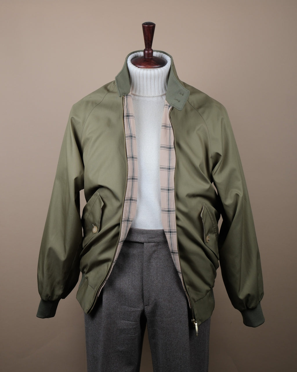 Olive Cotton Gabardine Harrington Jacket