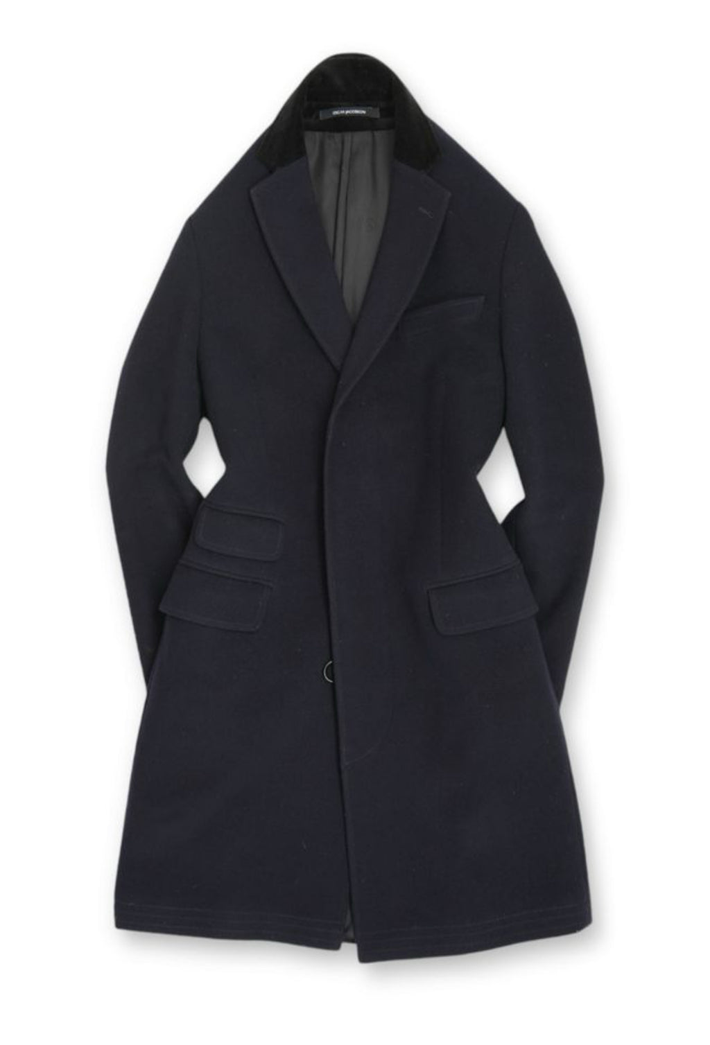 Navy Wool & Cashmere Covert Coat by Oscar Jacobson
