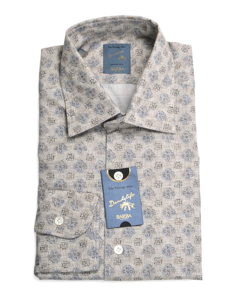 Beige Vintage Print Twill Shirt