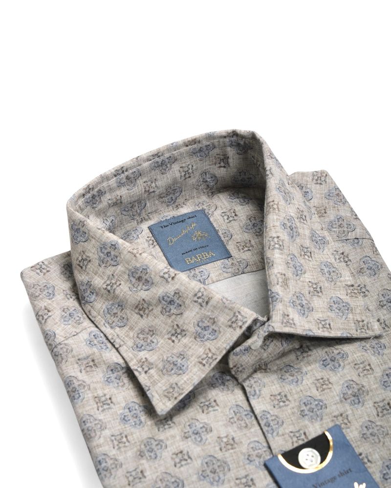 Beige Vintage Print Twill Shirt