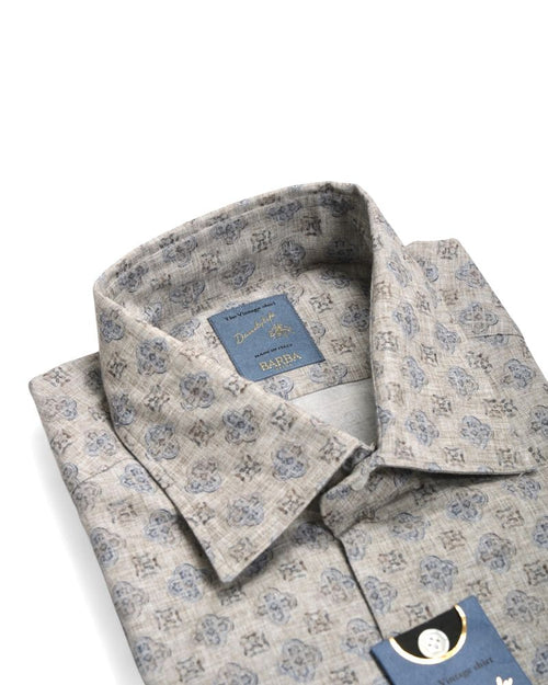 Beige Vintage Print Twill Shirt