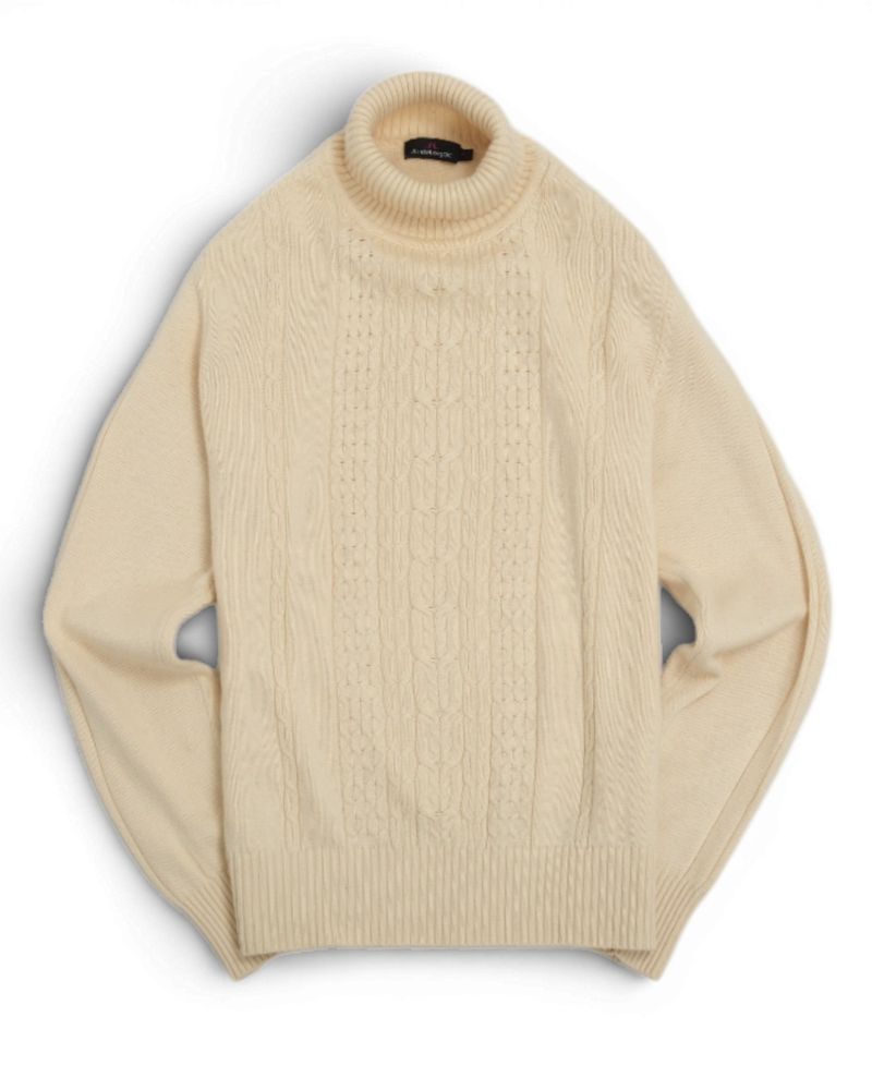 Cream Cable-Knit Rollneck