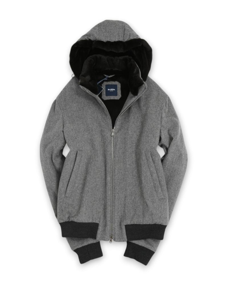 Grey Virgin Wool & Cashmere Flannel, Fur Lined Jacket