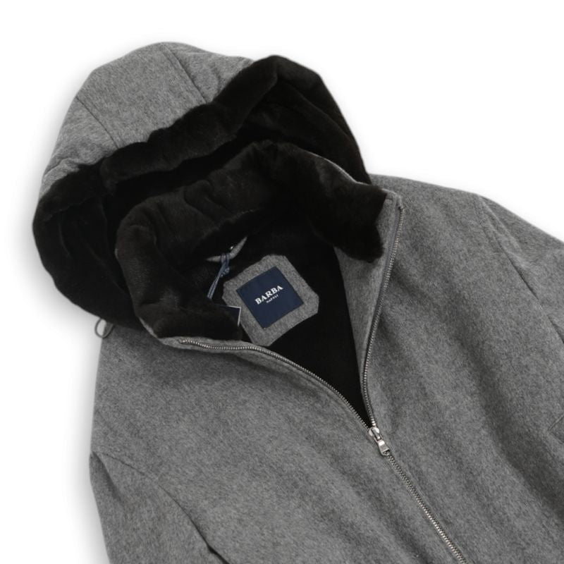 Grey Virgin Wool & Cashmere Flannel, Fur Lined Jacket