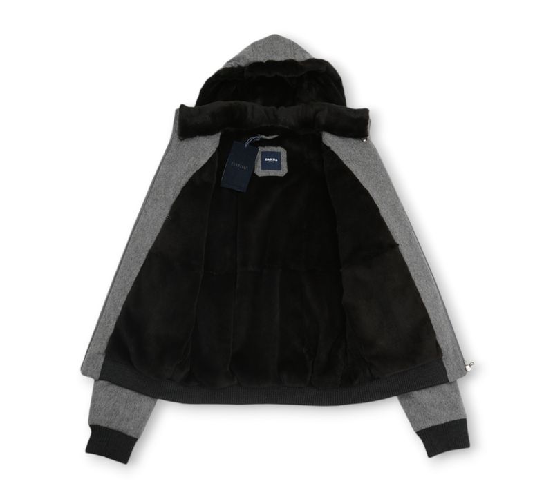 Grey Virgin Wool & Cashmere Flannel, Fur Lined Jacket