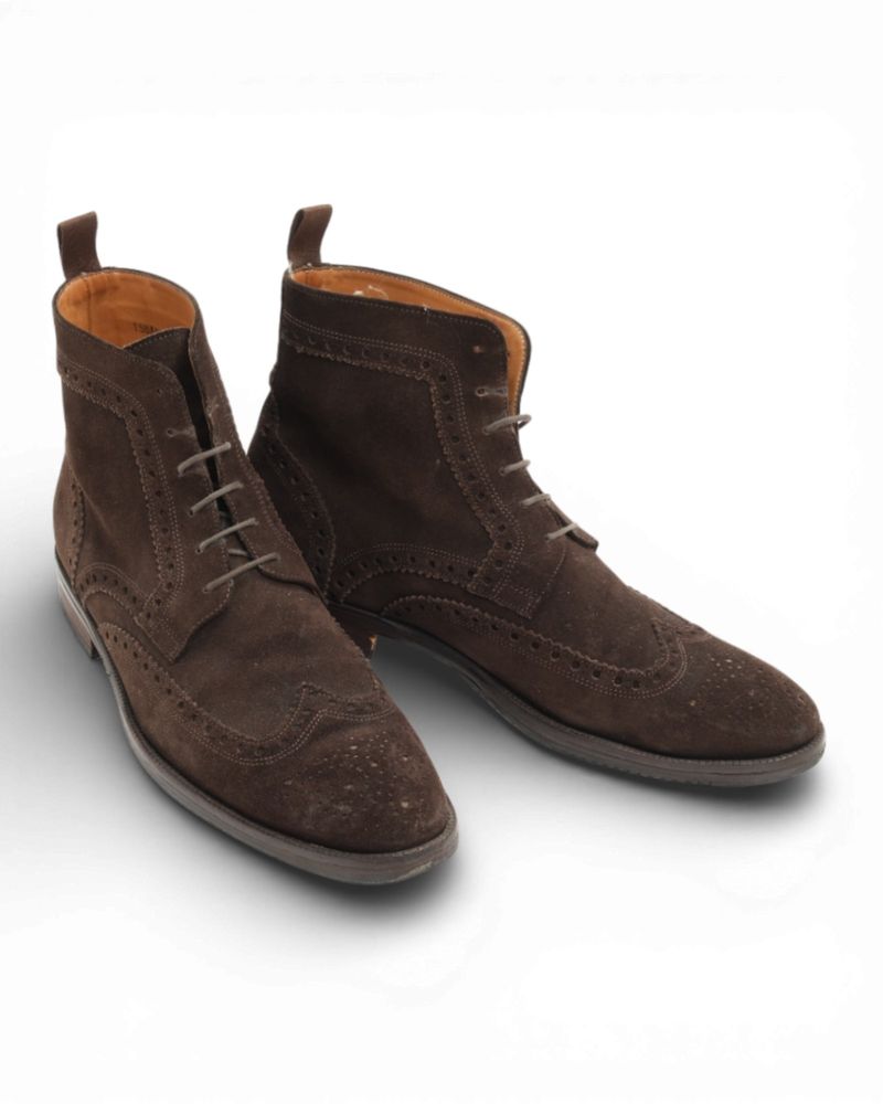 Dark Brown Brogue Suede Boots