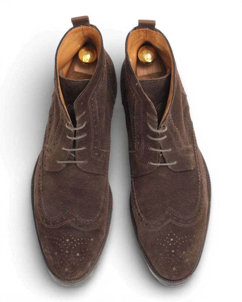 Dark Brown Brogue Suede Boots