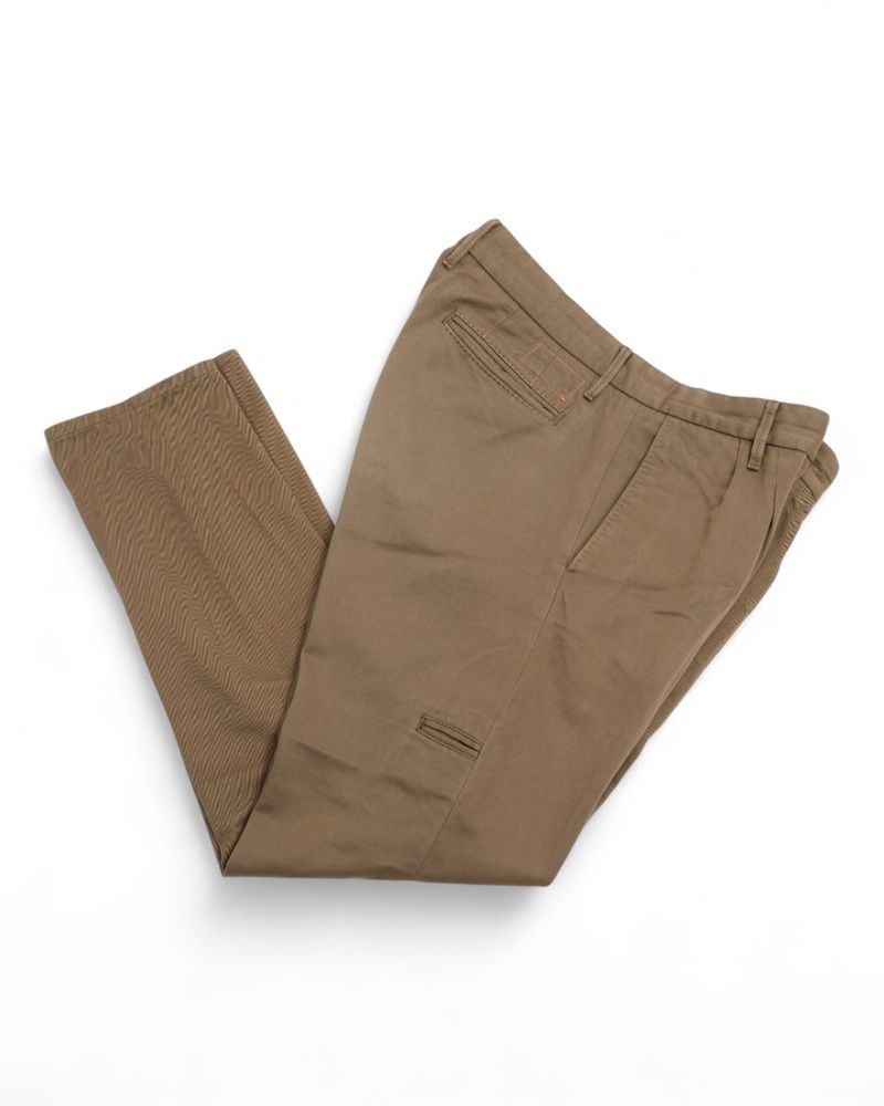 Olive Cotton Twill Pleated Trousers