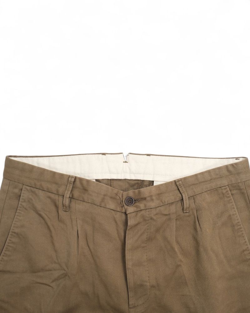 Olive Cotton Twill Pleated Trousers