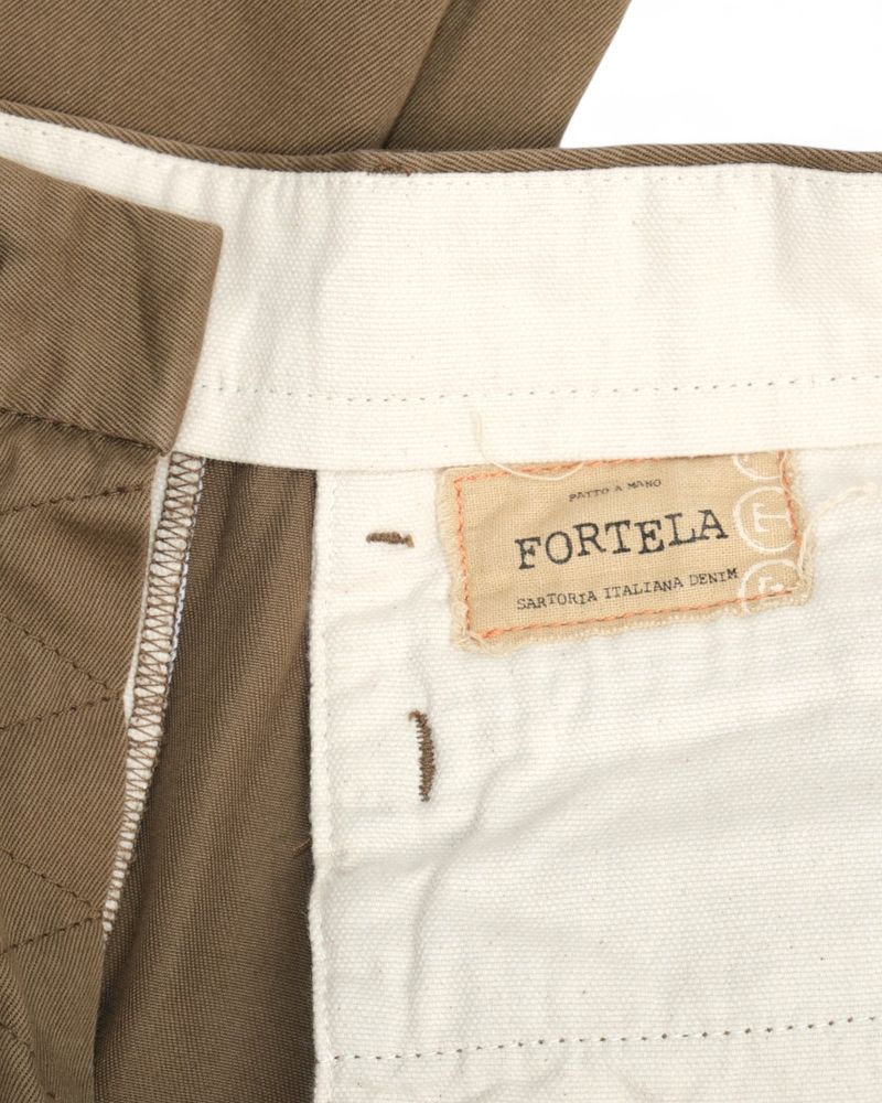 Olive Cotton Twill Pleated Trousers