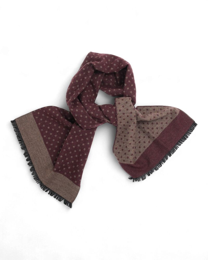 Burgundy Polka Dot Virgin Wool & Silk Scarf