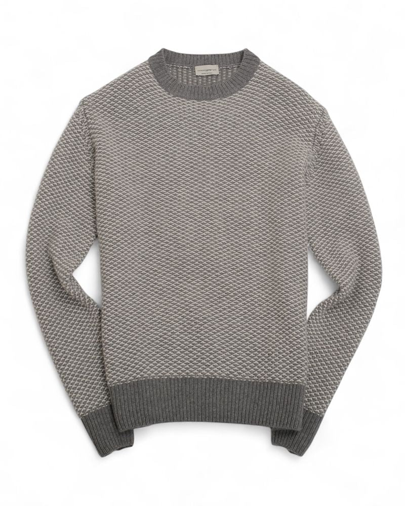 Off-White & Grey Merino & Cashmere Jacquard Crewneck
