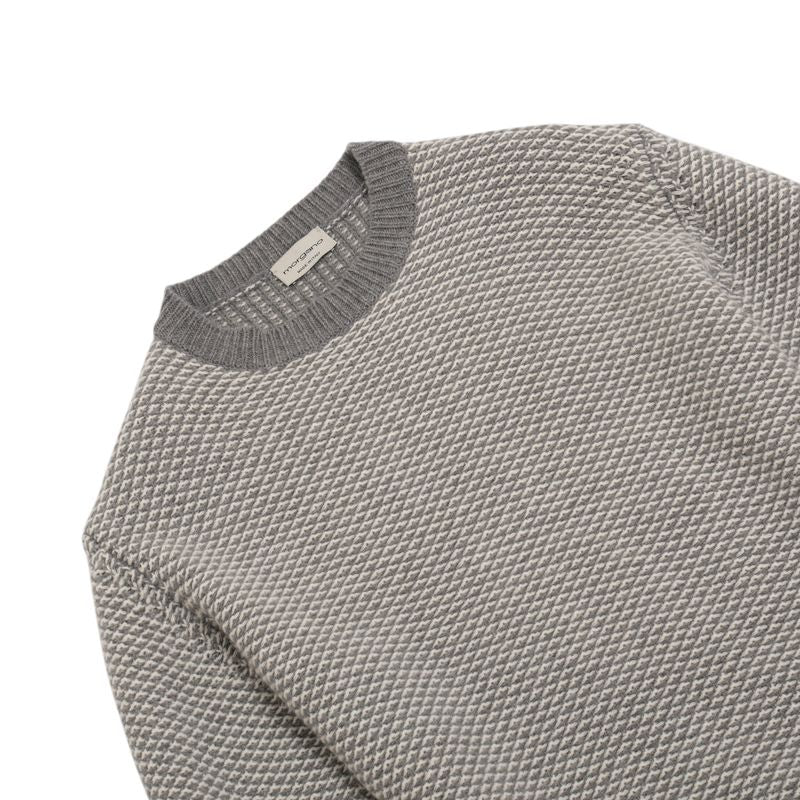 Off-White & Grey Merino & Cashmere Jacquard Crewneck