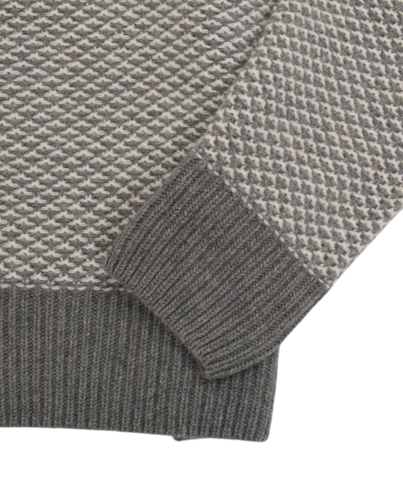 Off-White & Grey Merino & Cashmere Jacquard Crewneck