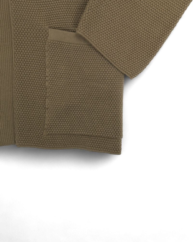 Olive Cotton Honeycomb Shawl Cardigan