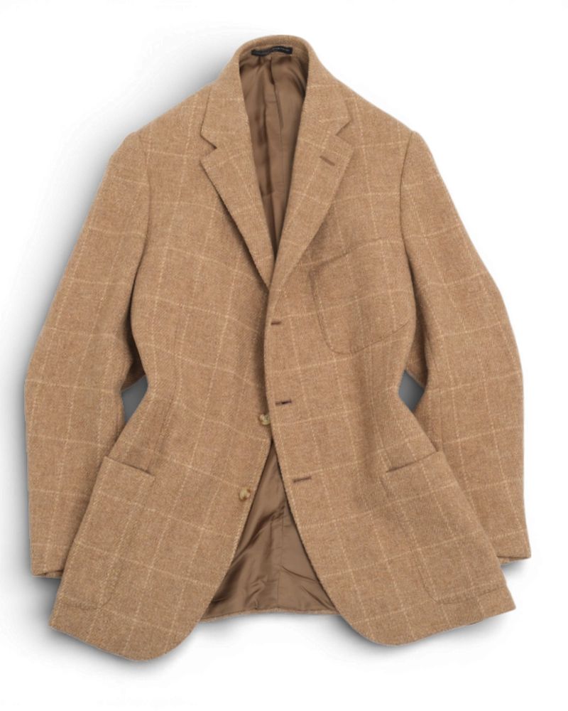 Beige Virgin Wool Windowpane Sports Jacket