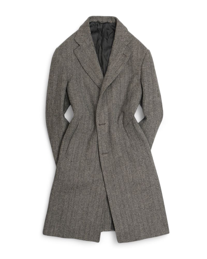 Grey Herringbone Wool & Cashmere Coat