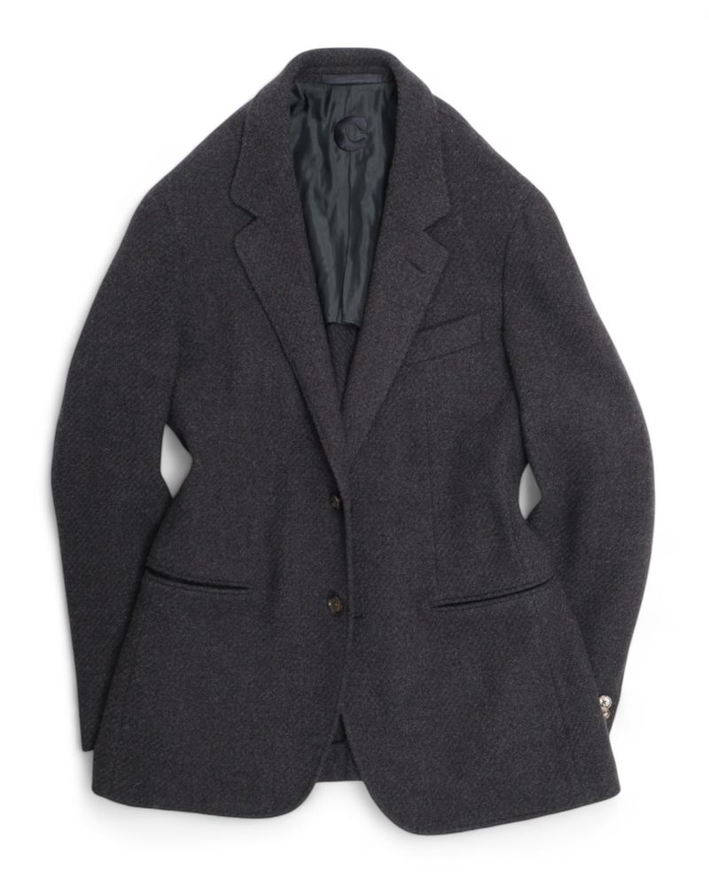 Dark Grey Wool & Cashmere Herringbone Weave Sports Jacket