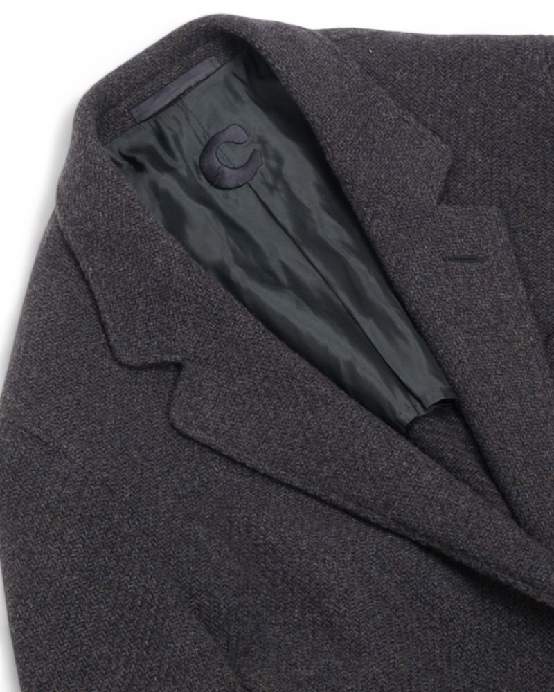 Dark Grey Wool & Cashmere Herringbone Weave Sports Jacket