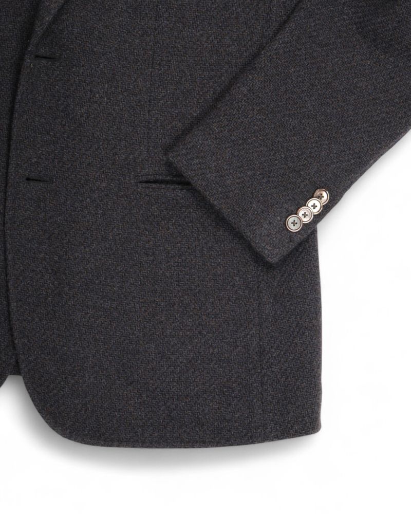 Dark Grey Wool & Cashmere Herringbone Weave Sports Jacket