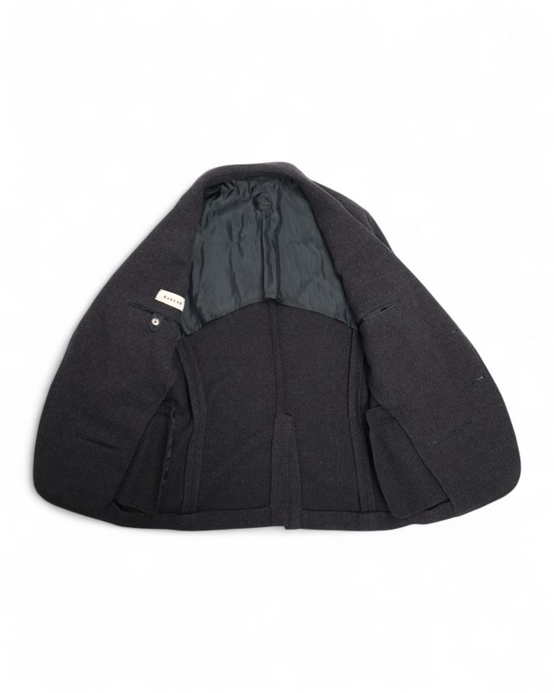 Dark Grey Wool & Cashmere Herringbone Weave Sports Jacket