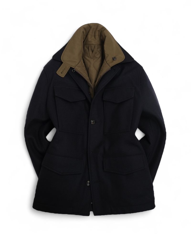 Navy Felted Jersey Wool Blend Field Jacket