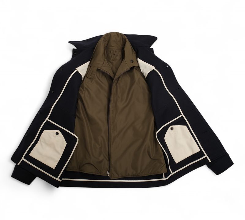 Navy Felted Jersey Wool Blend Field Jacket