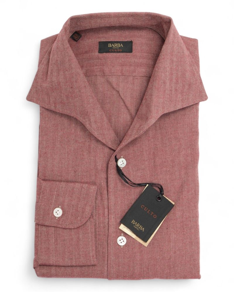 Pale Red One-piece Collar Worsted Herringbone Shirt