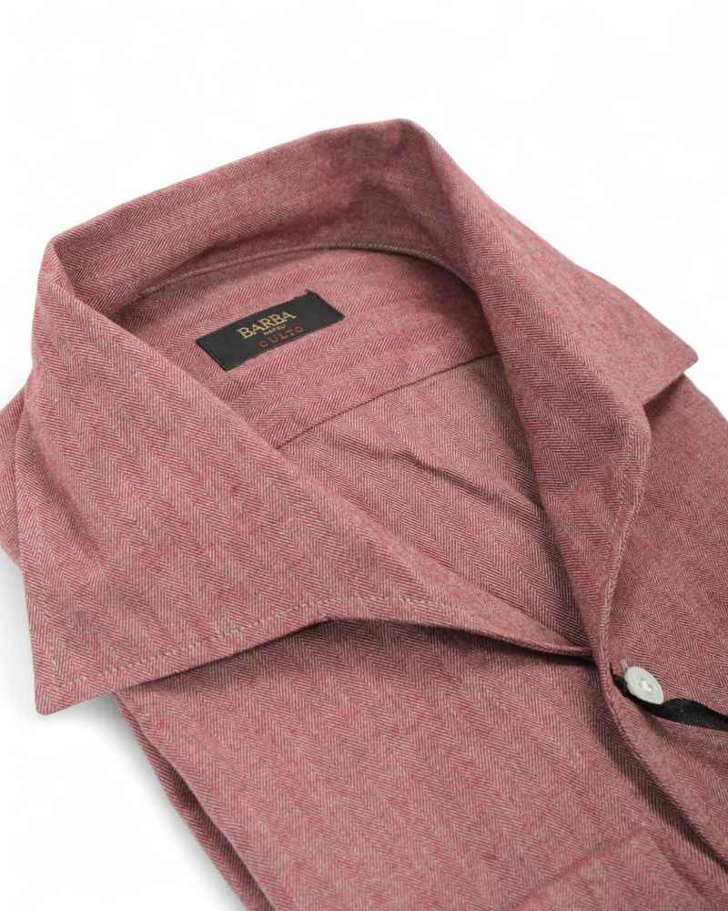 Pale Red One-piece Collar Worsted Herringbone Shirt