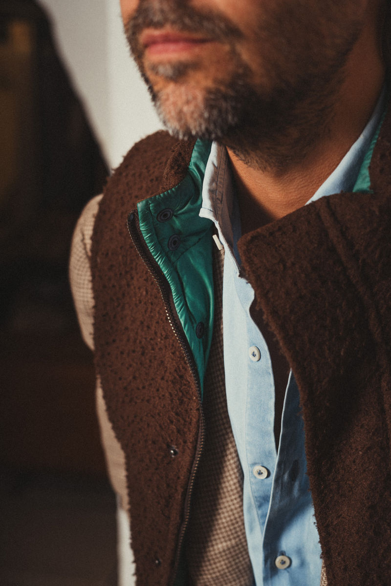 Brown Down Casentino Wool Vest