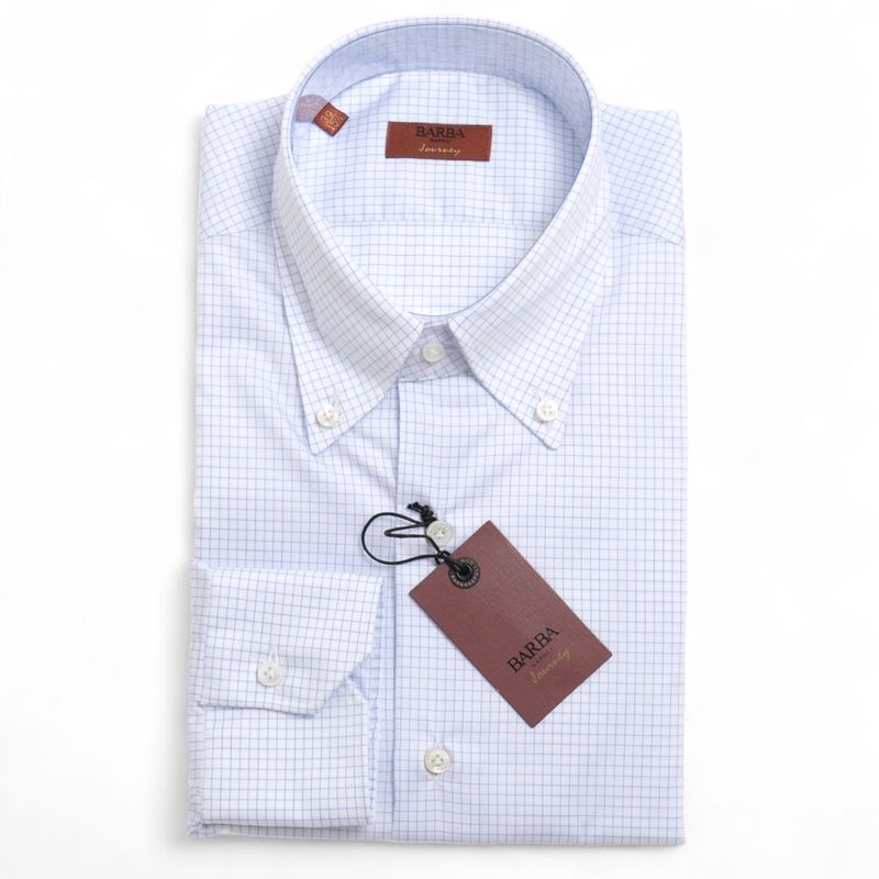 White/Blue Checked BD. Twill Shirt