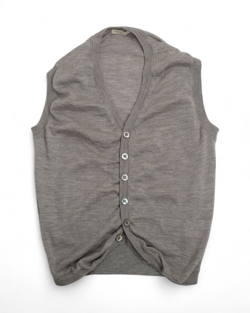 Light Grey Merino Wool Sleeveless Cardigan