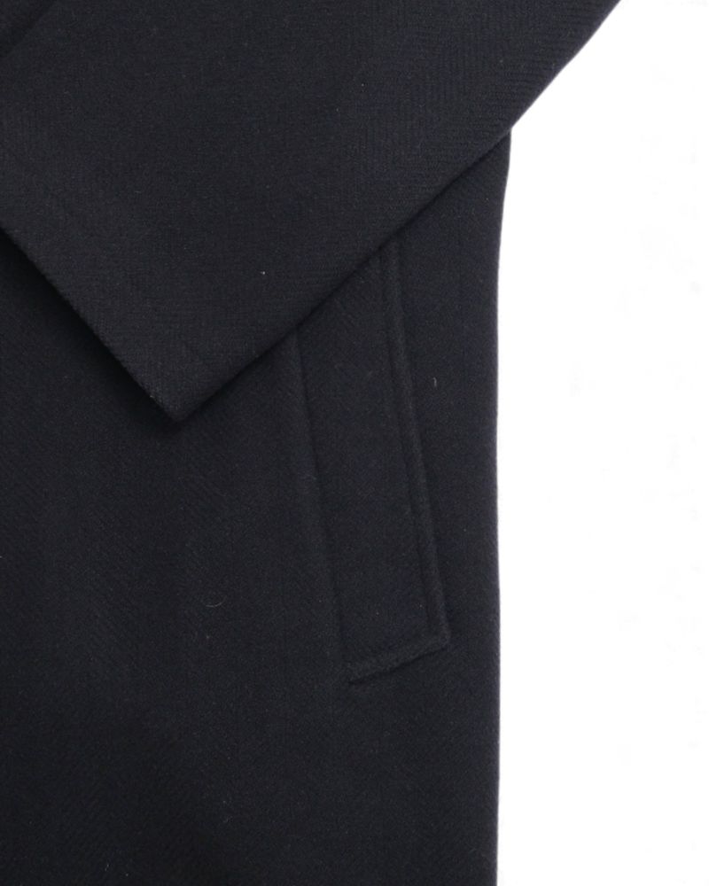 Navy Heringbone Wool & Cashmere Belted Raglan Coat