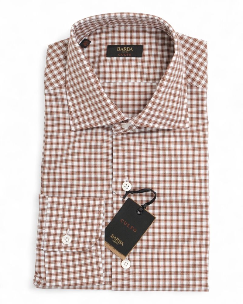 Brown/White Checked Twill Shirt