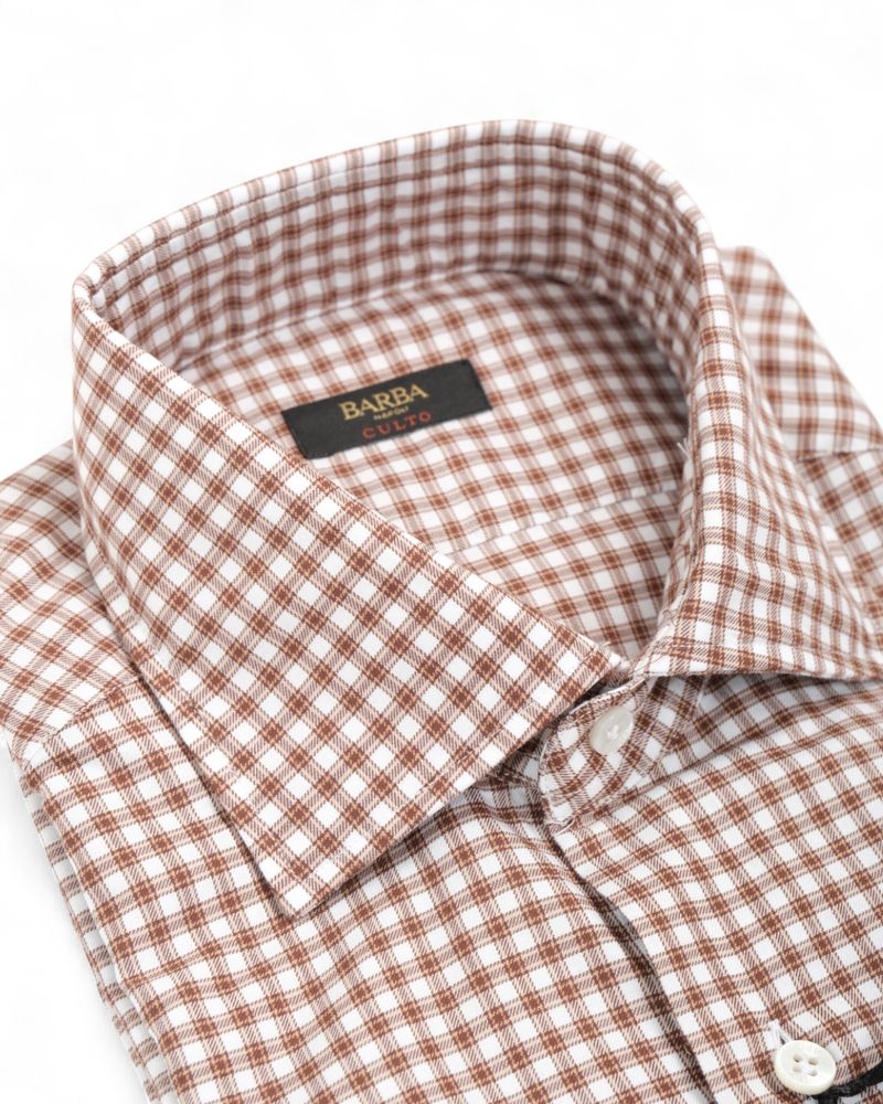 Brown/White Checked Twill Shirt