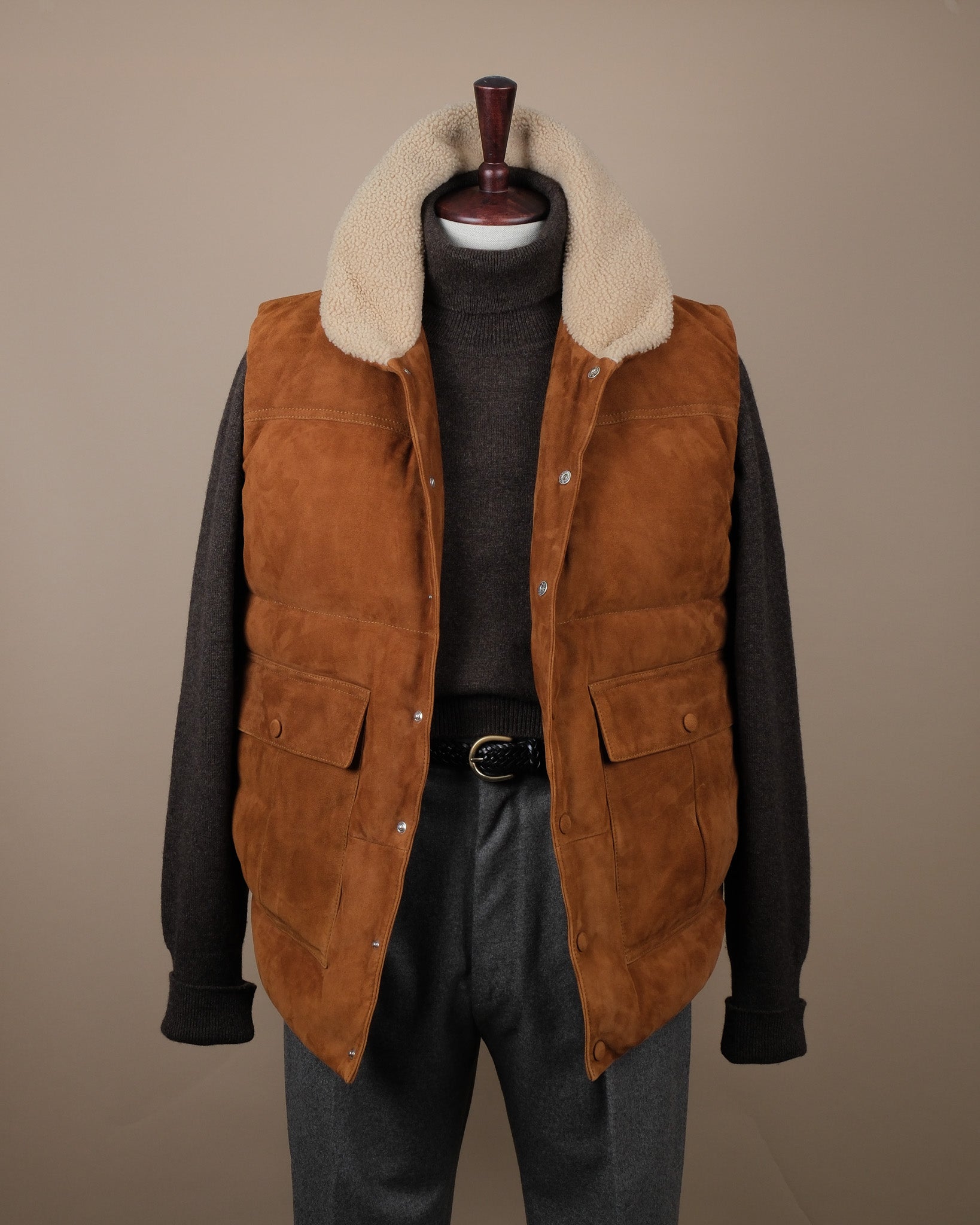 Sandal Goat Suede Shearling Puffer Gilet