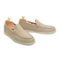 Beige Deerskin Boat Loafers