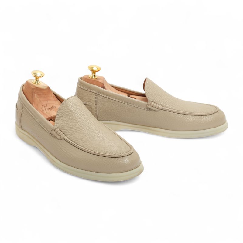 Beige Deerskin Boat Loafers
