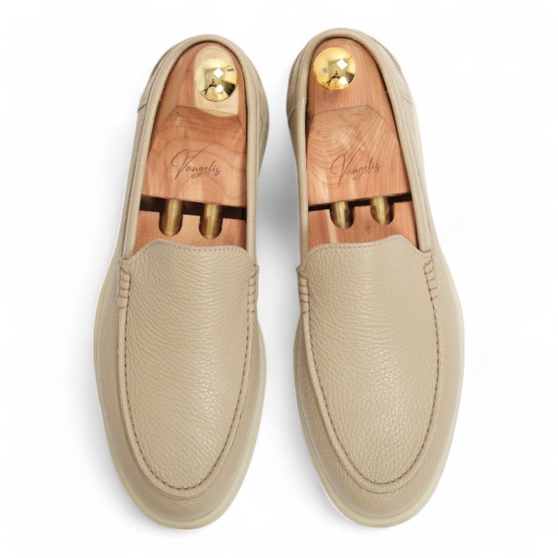 Beige Deerskin Boat Loafers