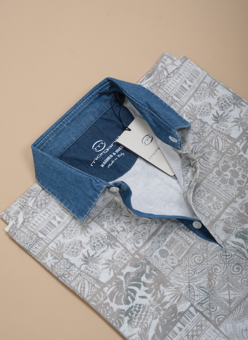 Sand Mediterranean Denim Collar Polo Shirt