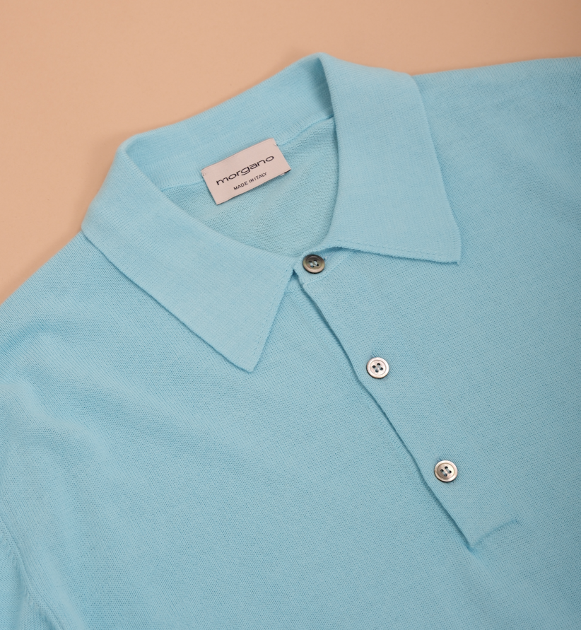 Light Blue Cotton Short-Sleeve Polo