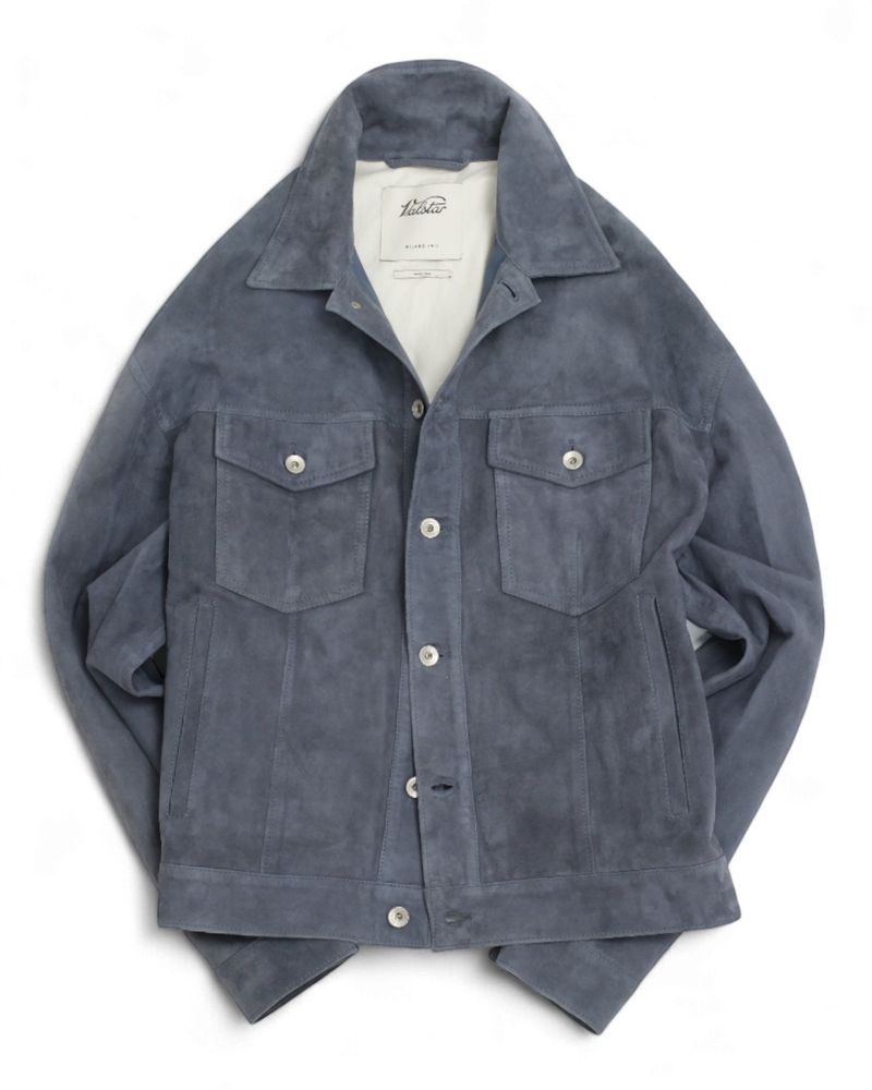 Slate Blue Suede Trucker Jacket by Valstar