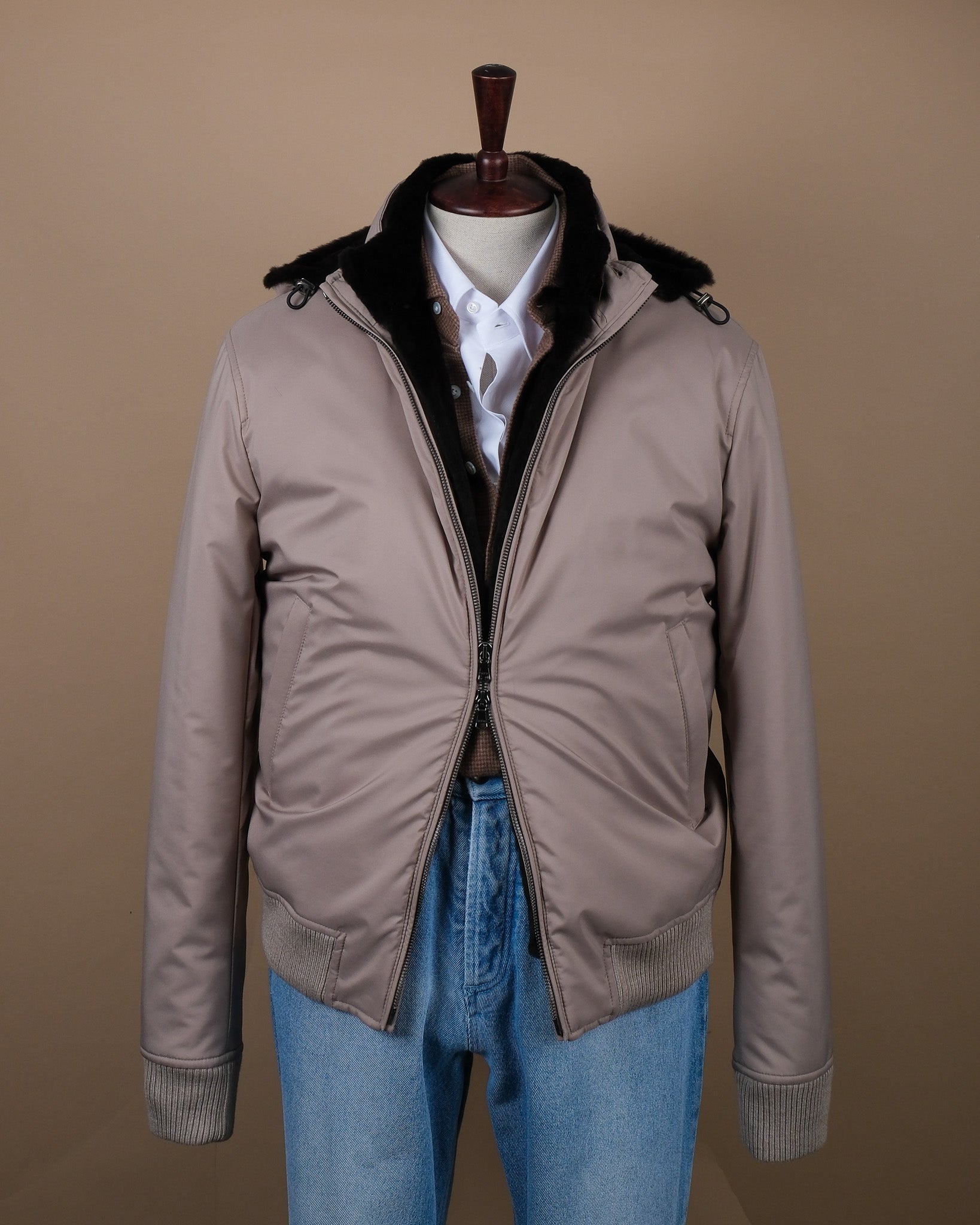 Stone Beige Rabbit-Lined Blouson