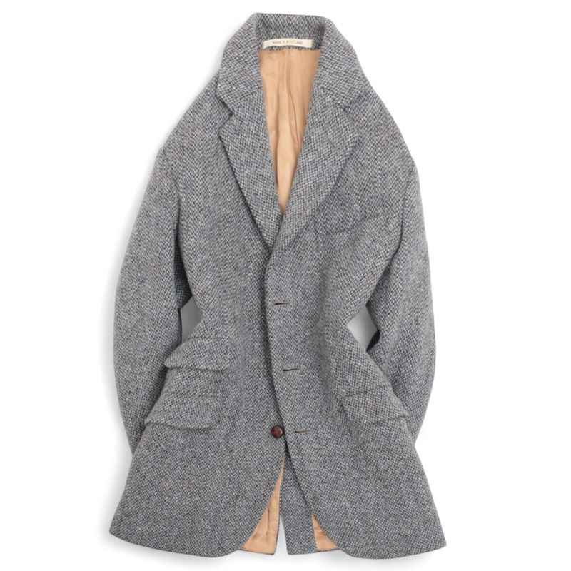 Grey Donegal Plaid Twill Tweed Sports Jacket